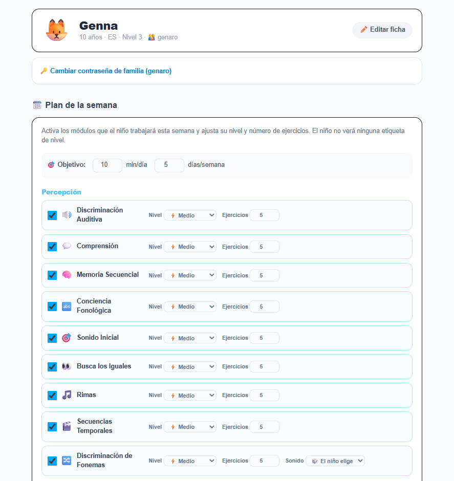 Configuración de tareas de la semana
